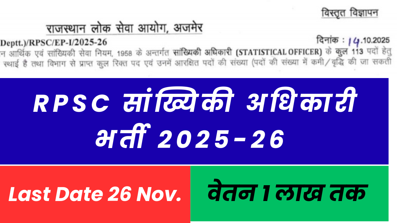 RPSC Statistical Officer Recruitment 2025-26