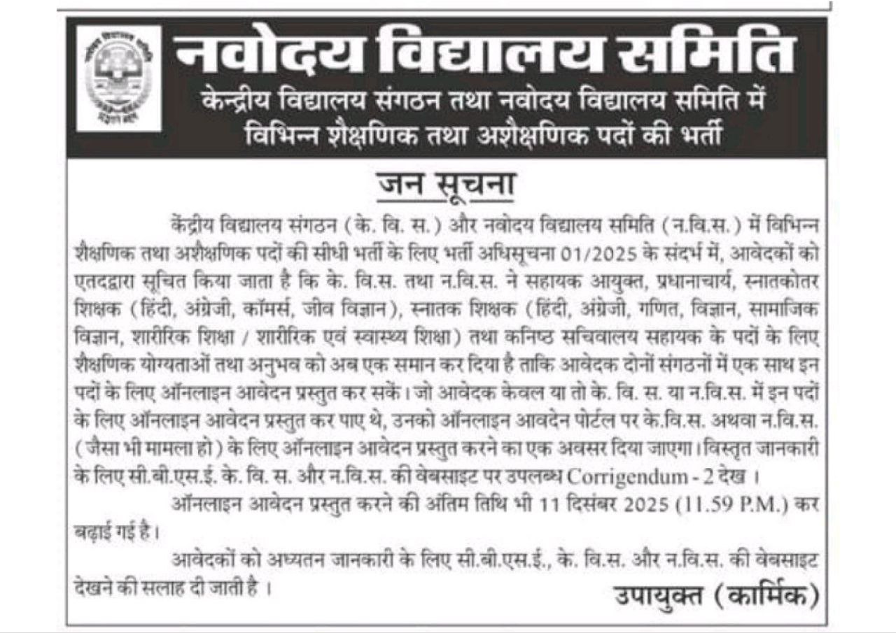 KVS NVS Recruitment 2025 Last Date 